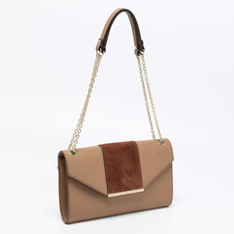 Pre Owned DKNY Beige Leather and Suede Chain Shoulder Bag