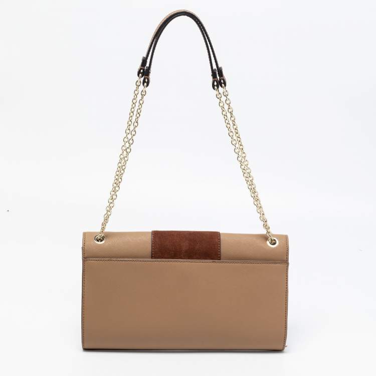 Pre Owned DKNY Beige Leather and Suede Chain Shoulder Bag