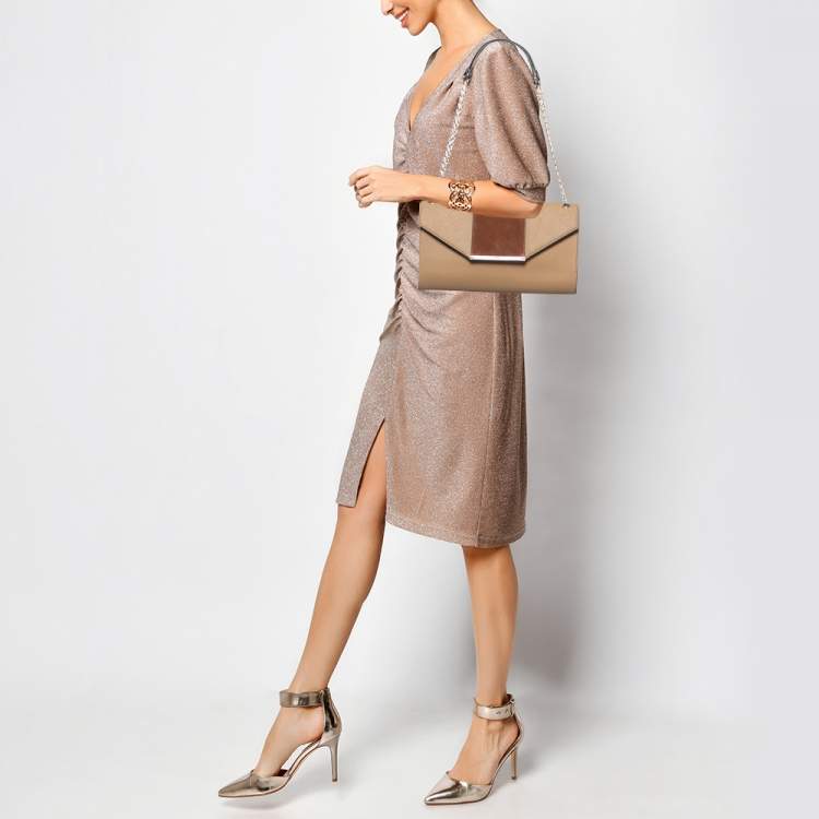 Pre Owned DKNY Beige Leather and Suede Chain Shoulder Bag