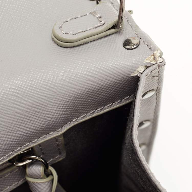 Pre Owned DKNY Grey Signature Coated Canvas Studded Flap Shoulder Bag