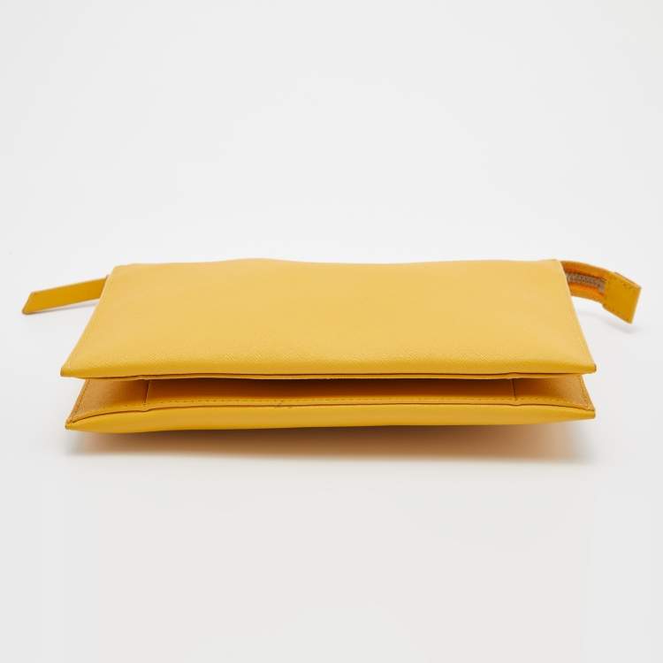 Pre Owned DKNY Mustard Leather Top Zip Crossbody Bag