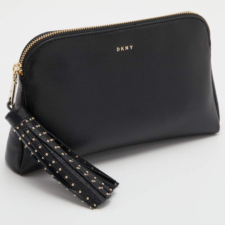 Pre Owned DKNY Black Leather Bryant Dome Pouch