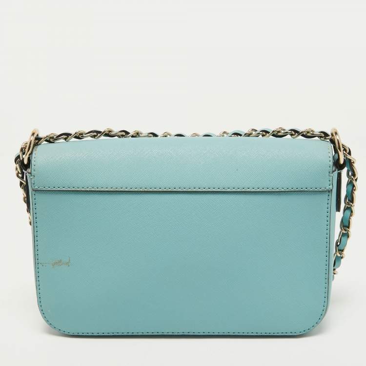 Pre Owned Dkny Turquoise Saffiano Leather Bryant Park Flap Crossbody Bag