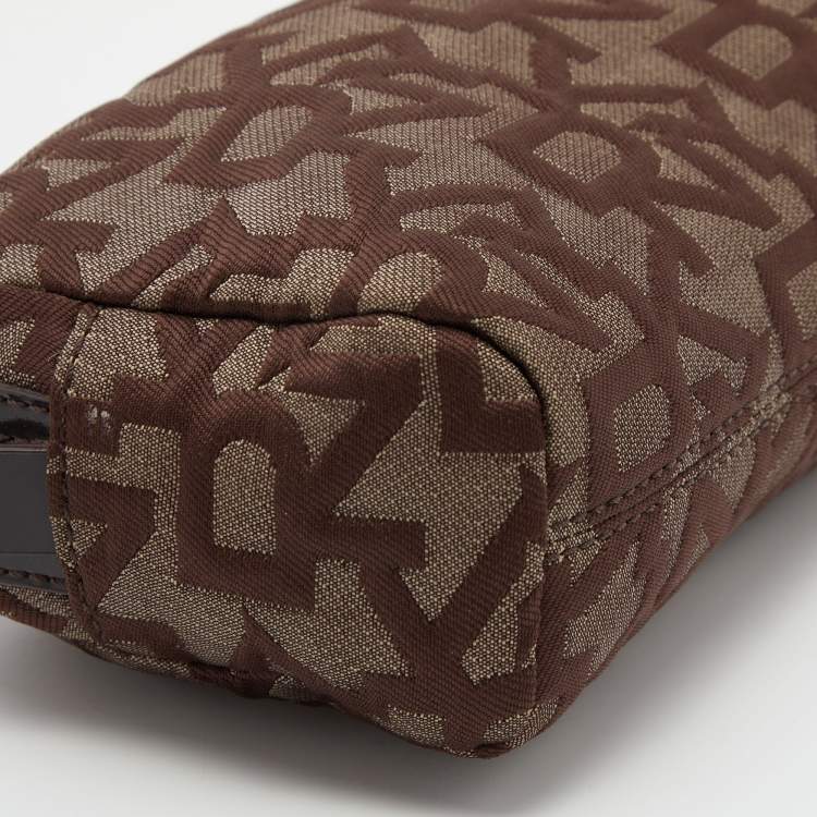 Pre Owned Dkny Brown/Beige Signature Canvas and Patent Leather Pouch