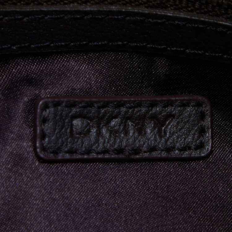 Pre Owned Dkny Brown/Beige Signature Canvas and Patent Leather Pouch