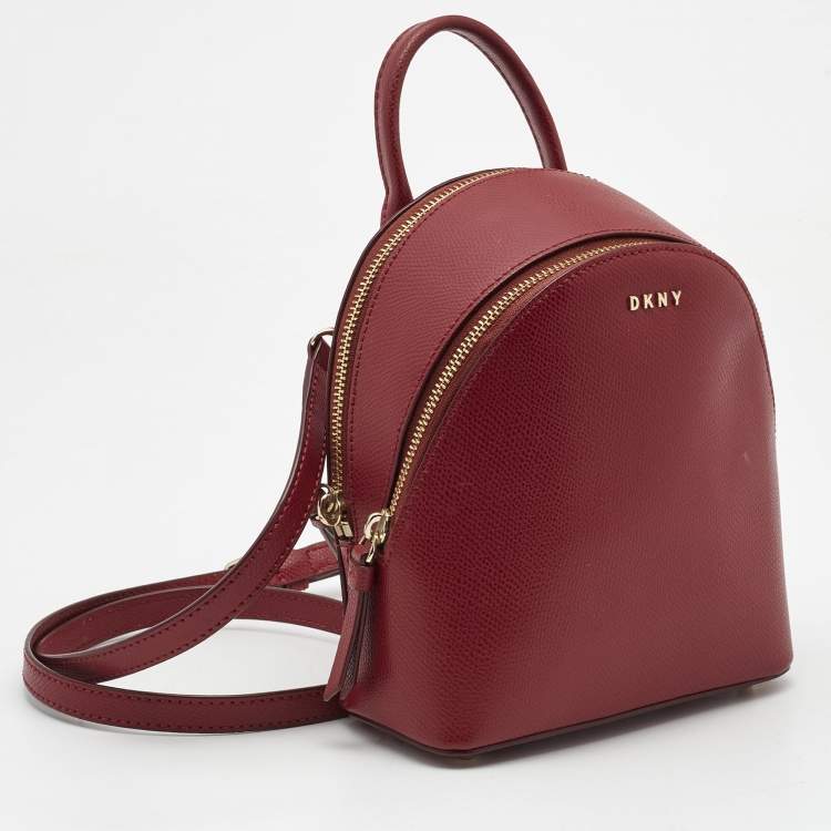 Pre Owned DKNY Red Leather Bryant Double Zip Backpack