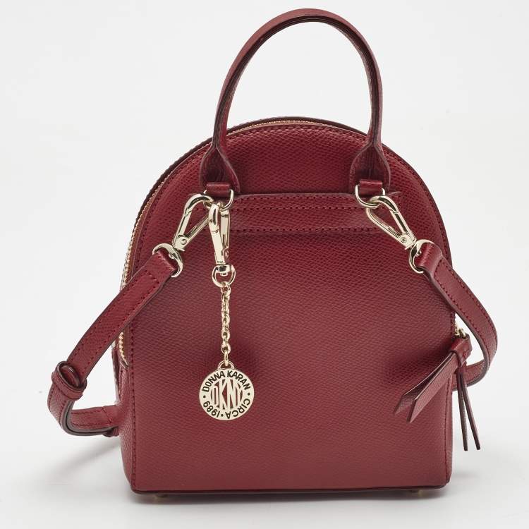 Pre Owned DKNY Red Leather Bryant Double Zip Backpack