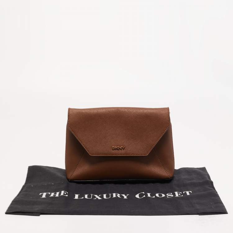 Pre Owned DKNY Brown Leather Envelope Strap Pouch