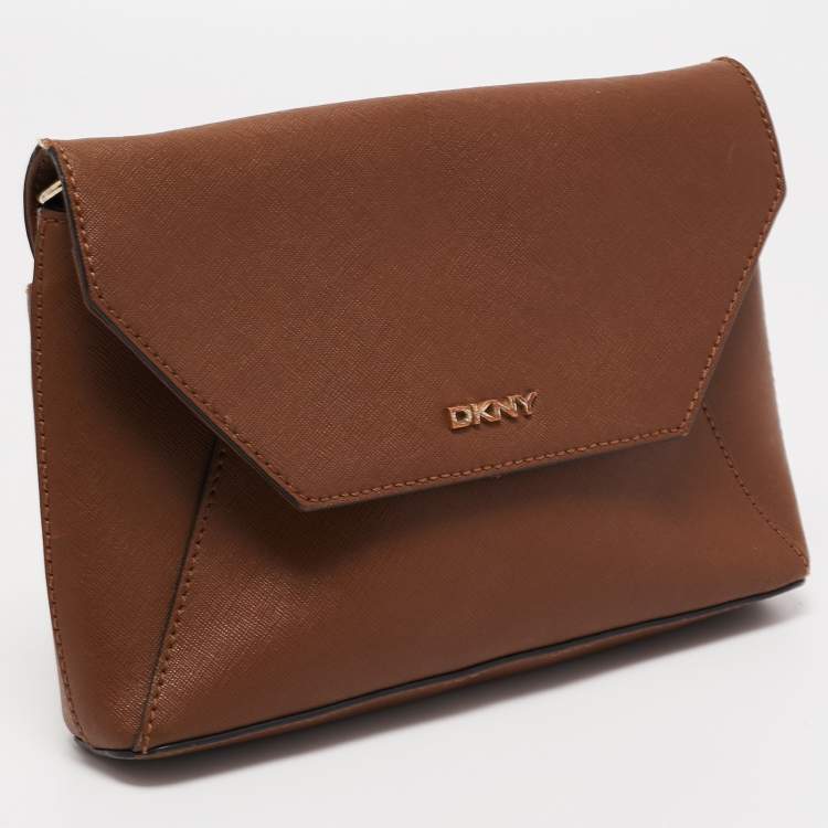 Pre Owned DKNY Brown Leather Envelope Strap Pouch