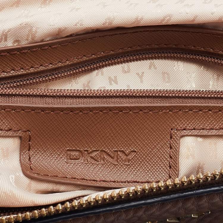 Pre Owned DKNY Brown Leather Top Zip Satchel