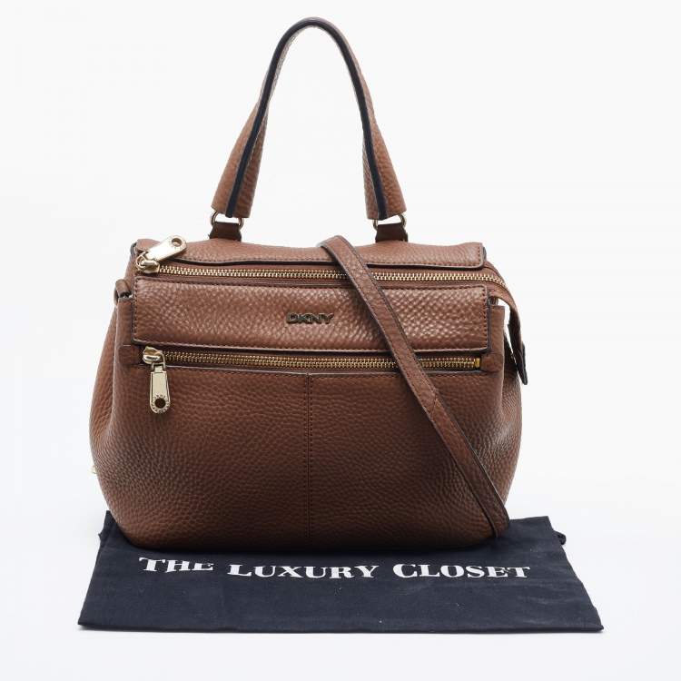 Pre Owned DKNY Brown Leather Top Zip Satchel