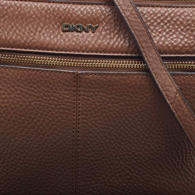 Pre Owned DKNY Brown Leather Top Zip Satchel