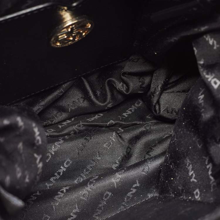 Pre Owned DKNY Black/Brown Signature Canvas and Leather Chain Shoulder Bag