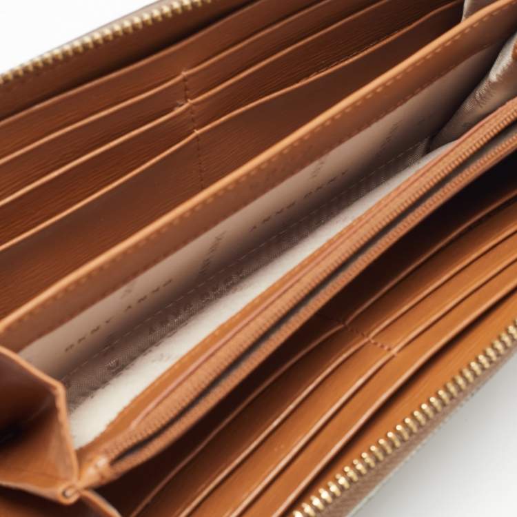 Pre Owned DKNY Brown Signature Coated Canvas Zip Around Continental Wallet