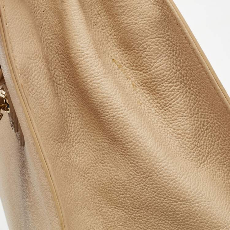 Pre Owned DKNY Beige Leather Beekman French Whipstitch Trim Tote
