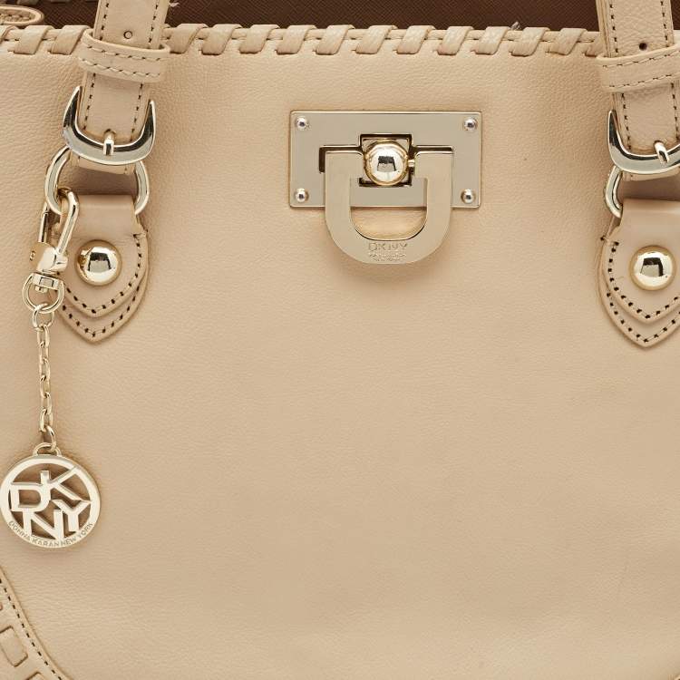 Pre Owned DKNY Beige Leather Beekman French Whipstitch Trim Tote