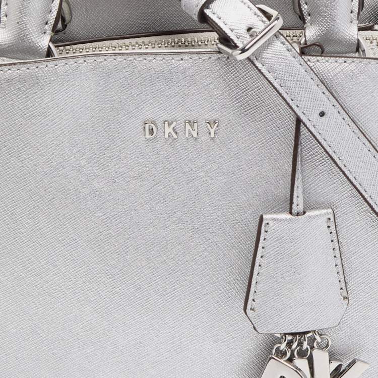 Pre Owned DKNY Silver Leather Charm Satchel