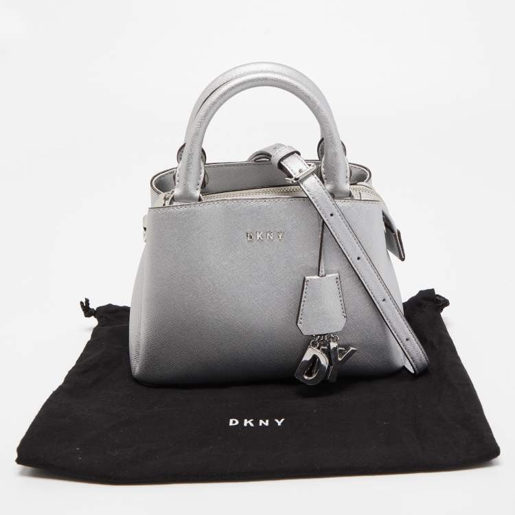 Pre Owned DKNY Silver Leather Charm Satchel