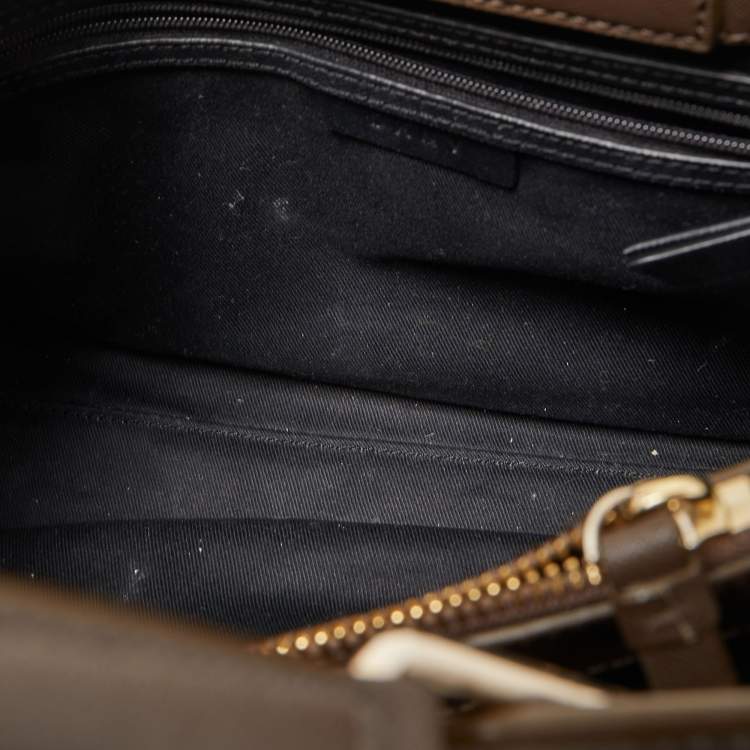 Pre Owned DKNY Dark Beige Leather Front Pocket Top Handle Bag