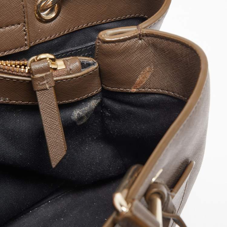 Pre Owned DKNY Dark Beige Leather Front Pocket Top Handle Bag