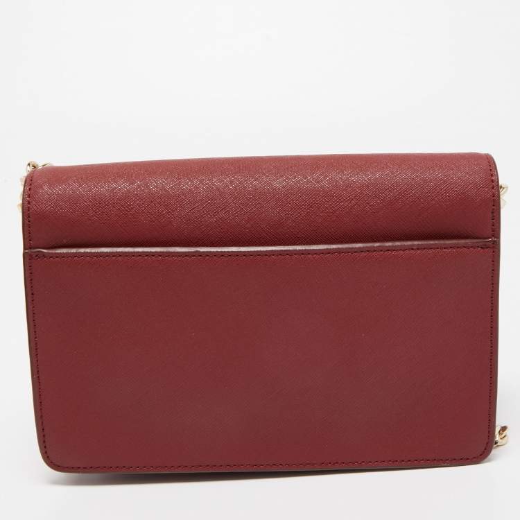 Pre Owned DKNY Red Leather Flap Chain Shoulder Bag