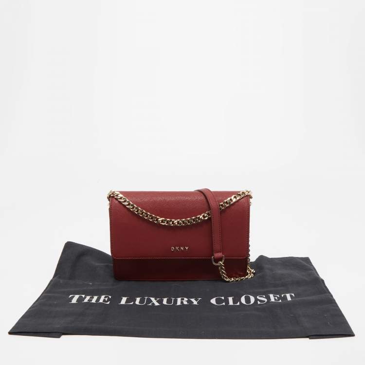 Pre Owned DKNY Red Leather Flap Chain Shoulder Bag