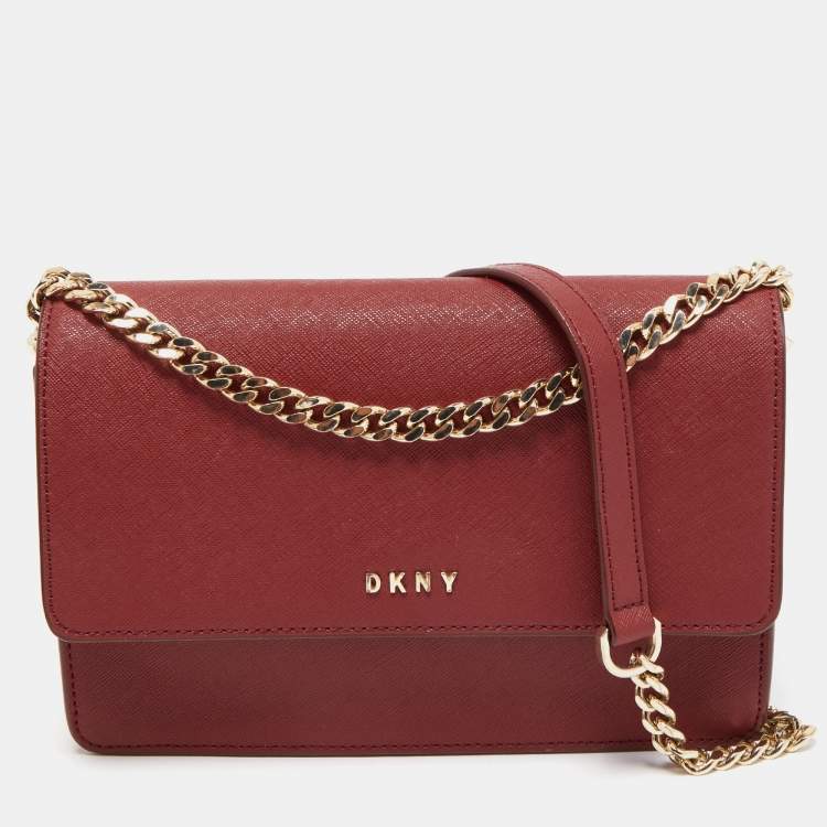 length Disciplinary Korea DKNY Red Leather Flap Chain Shoulder Bag Dkny | TLC