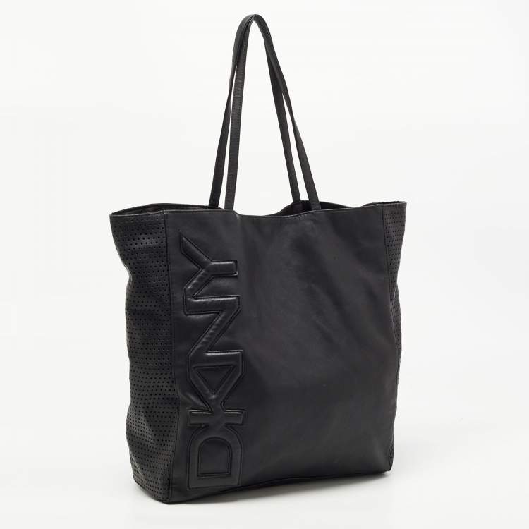 Pre Owned DKNY Black Perforated Leather Shopper Tote