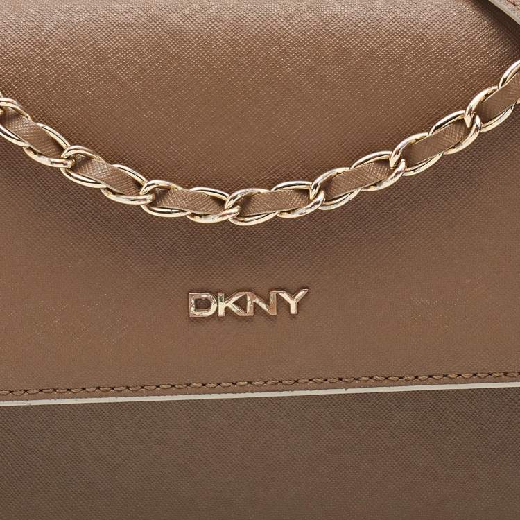 Pre Owned DKNY Beige Leather Flap Chain Shoulder Bag