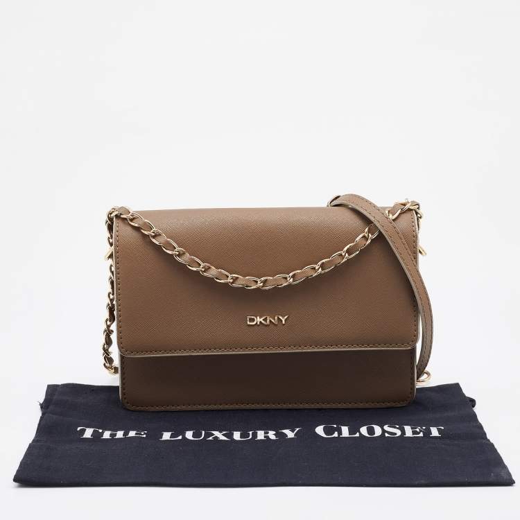 Pre Owned DKNY Beige Leather Flap Chain Shoulder Bag