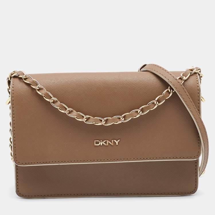 DKNY Beige Leather Flap Shoulder Bag