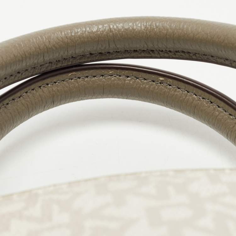Pre Owned DKNY Grey/Off White Signature Coated Canvas and Leather Padlock Charm Satchel