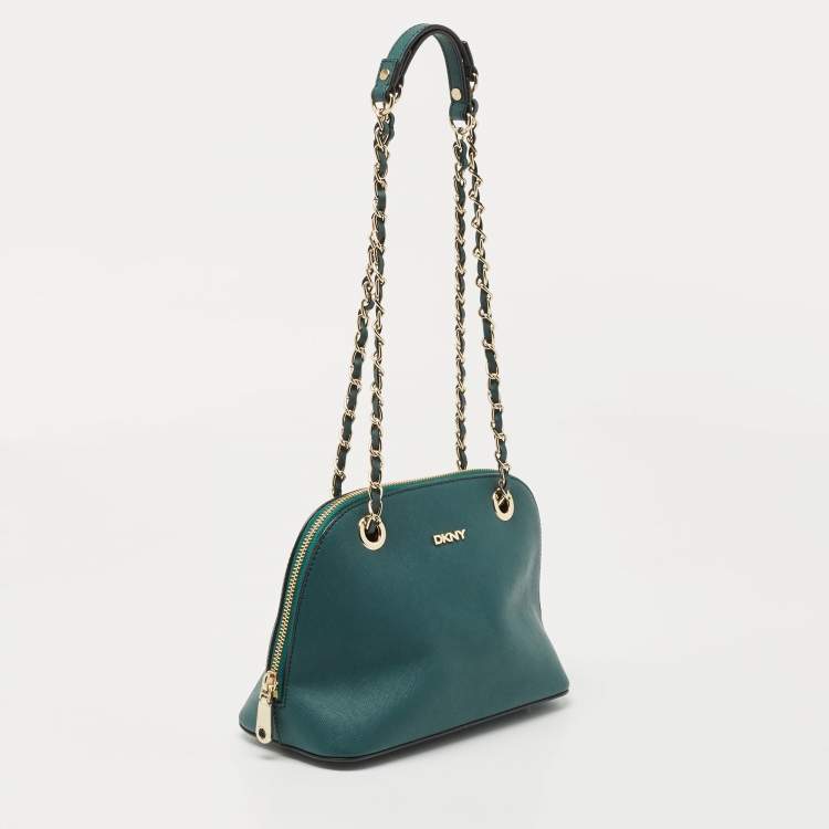 Pre Owned DKNY Dark Green Leather Dome Shoulder Bag