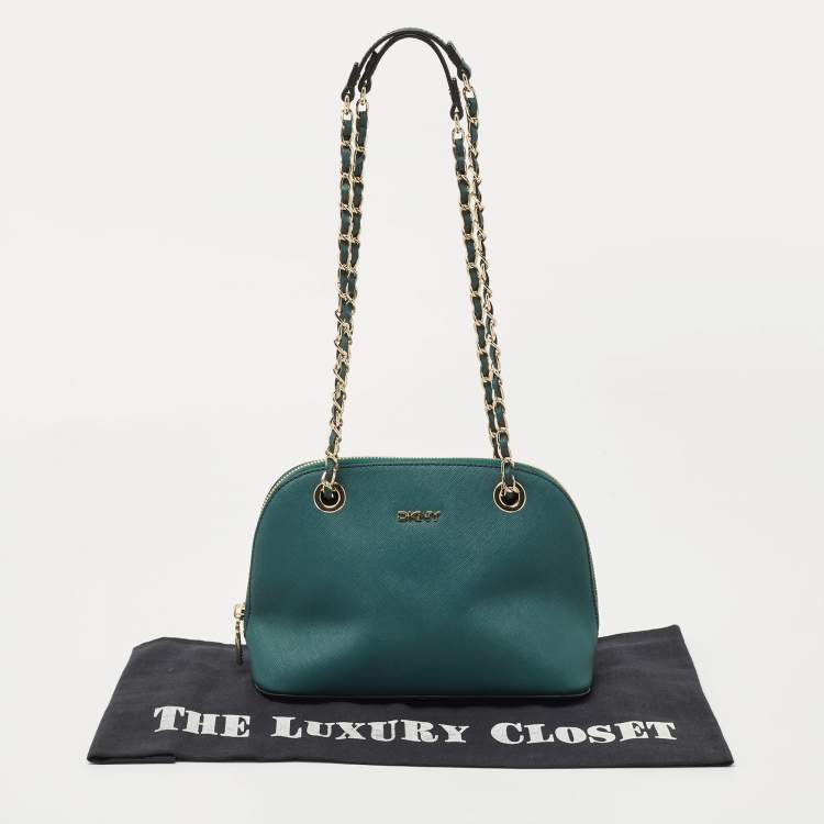 Pre Owned DKNY Dark Green Leather Dome Shoulder Bag