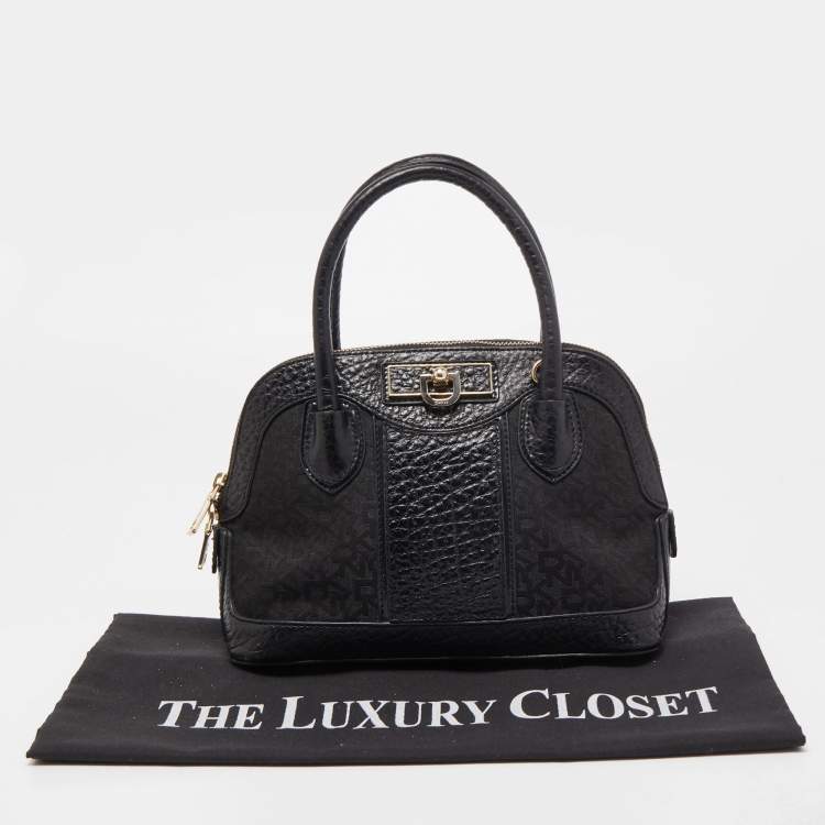 Pre Owned Dkny Grey/Black Monogram Canvas and Leather Dome Satchel