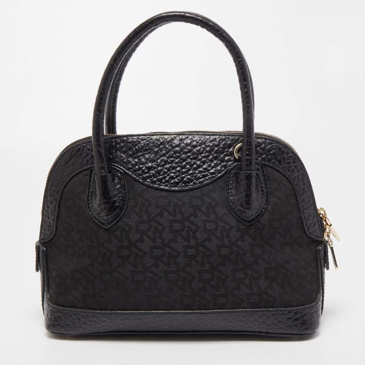 Pre Owned Dkny Grey/Black Monogram Canvas and Leather Dome Satchel