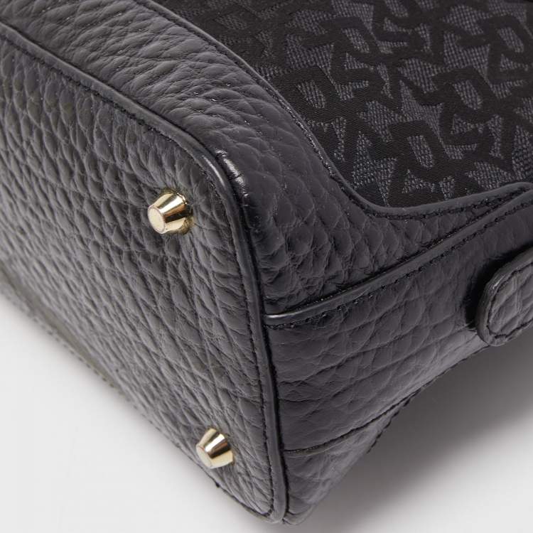 Pre Owned Dkny Grey/Black Monogram Canvas and Leather Dome Satchel