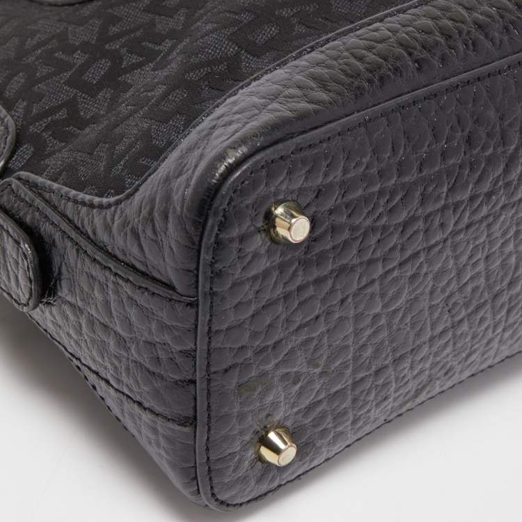 Pre Owned Dkny Grey/Black Monogram Canvas and Leather Dome Satchel