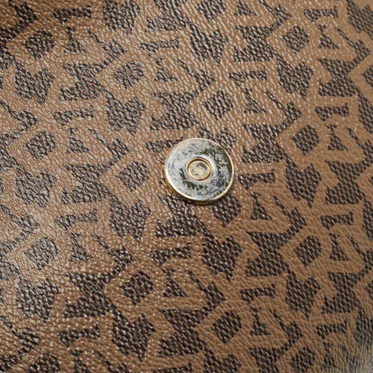 Pre Owned DKNY Brown Monogram Coated Canvas and Leather Logo Flap Top Handle Bag