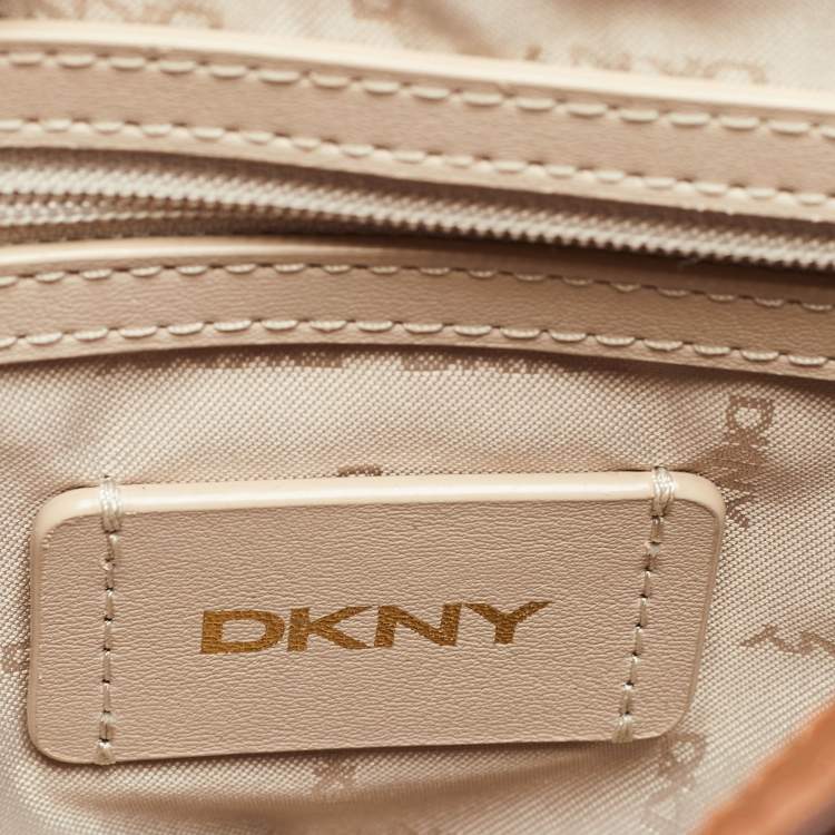 Pre Owned DKNY Brown Monogram Coated Canvas and Leather Logo Flap Top Handle Bag