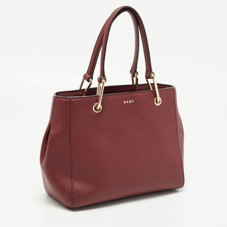 Pre Owned Dkny Burgundy Saffiano Leather Middle Zip Tote