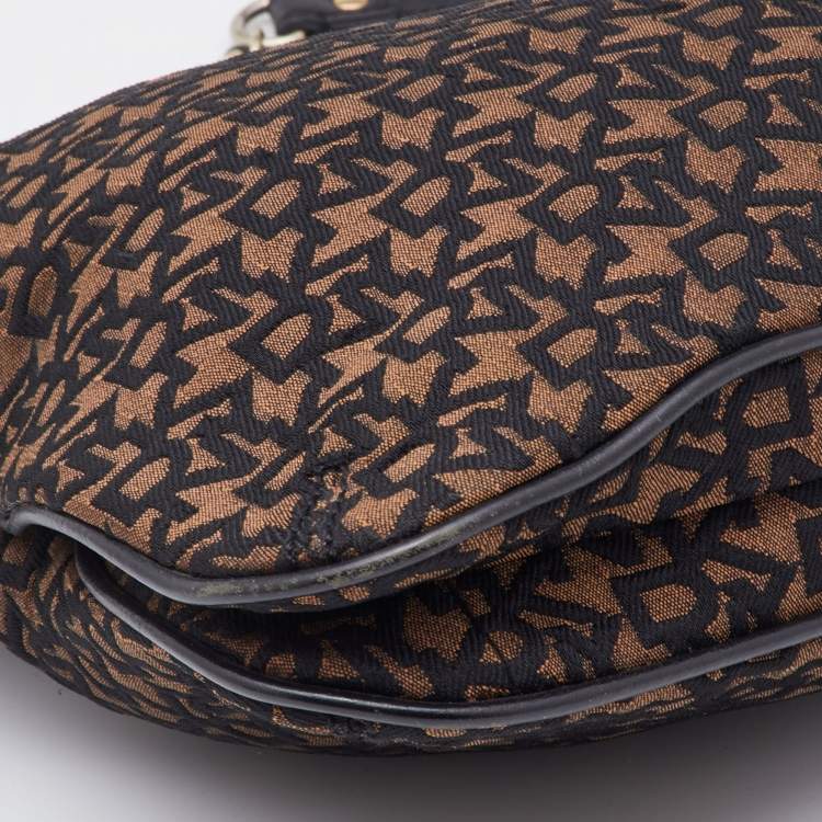 Pre Owned DKNY Brown/Black Signature Canvas and Leather Chain Shoulder Bag