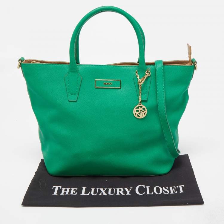Pre Owned Dkny Green Leather Top Zip  Tote