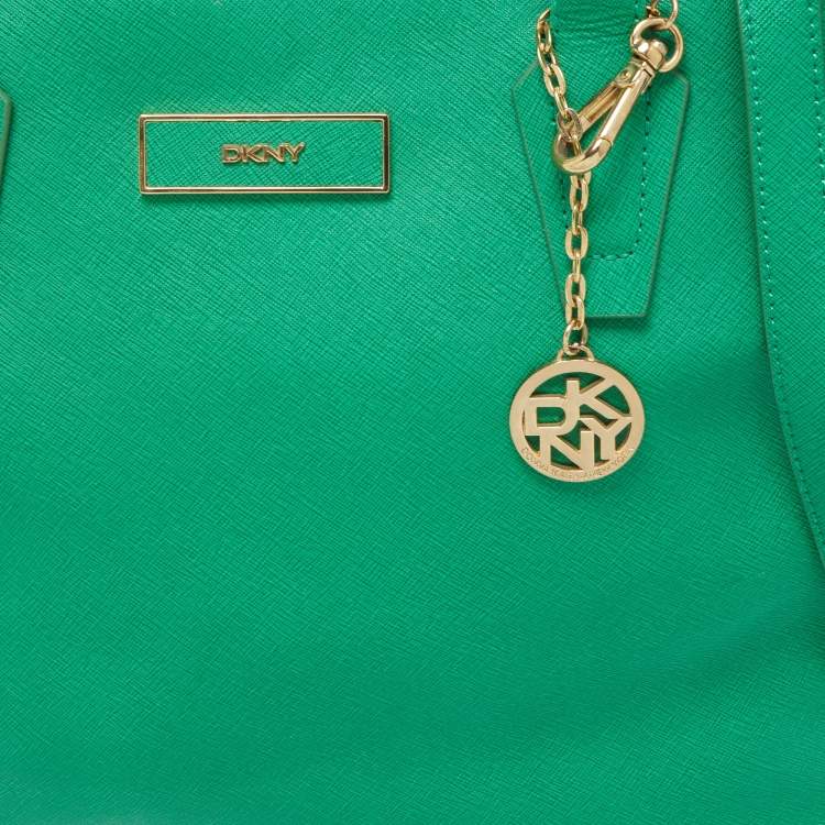 Pre Owned Dkny Green Leather Top Zip  Tote