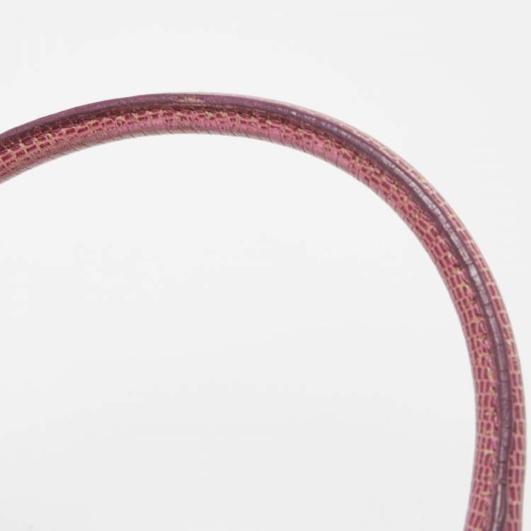 Pre Owned Dkny Magenta Signature Canvas and Lizard Embossed Leather Buckle Flap Satchel