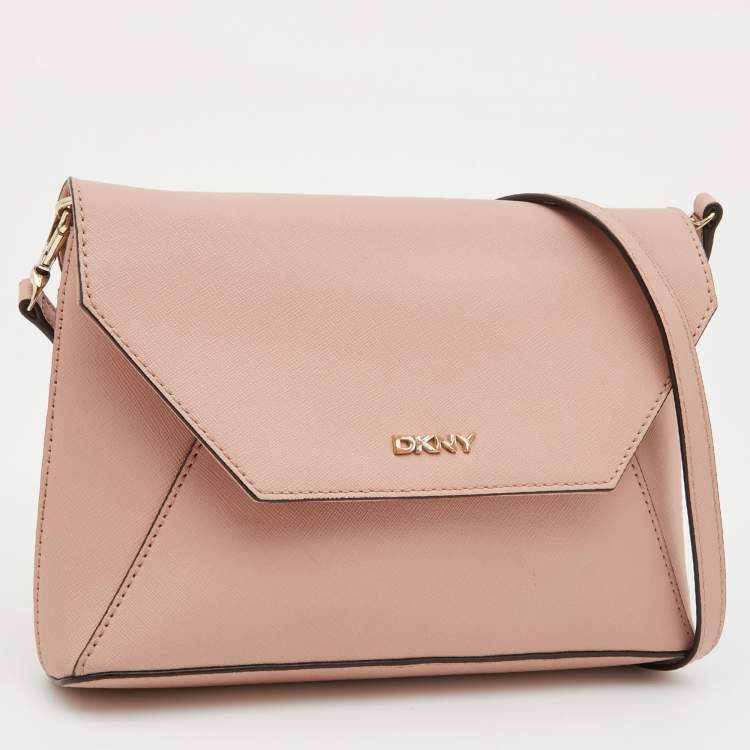 Pre Owned DKNY Pink Leather Flap Crossbody Bag