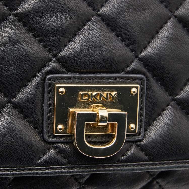Pre Owned DKNY Black Quilted Leather Flap Shoulder Bag