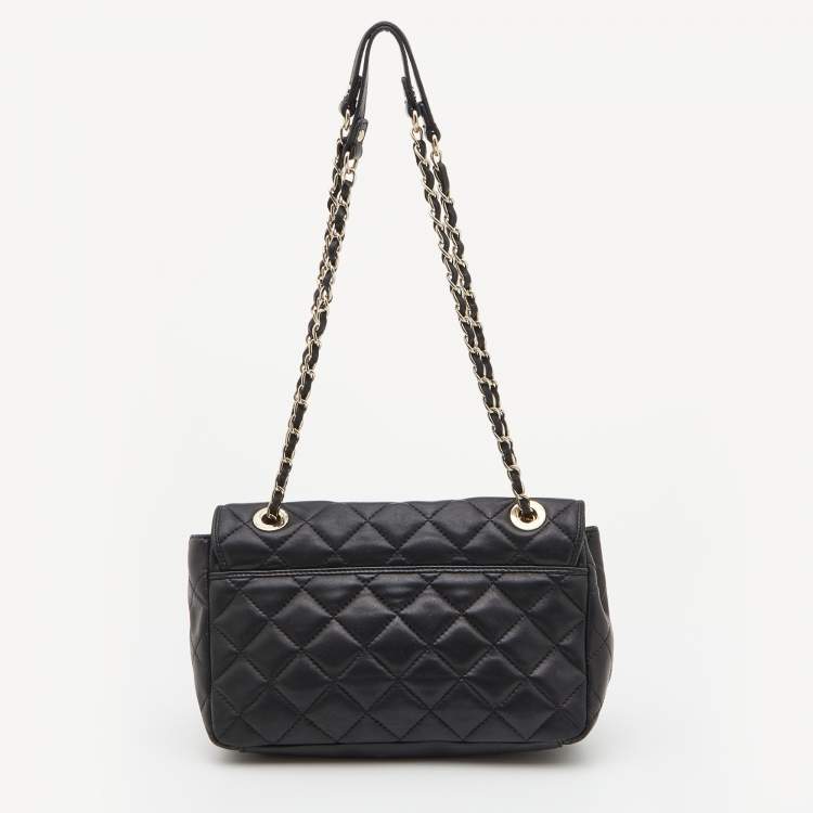 Pre Owned DKNY Black Quilted Leather Flap Shoulder Bag