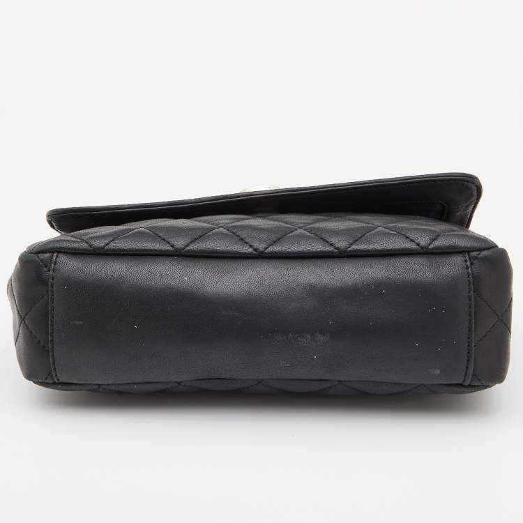 Pre Owned DKNY Black Quilted Leather Flap Shoulder Bag