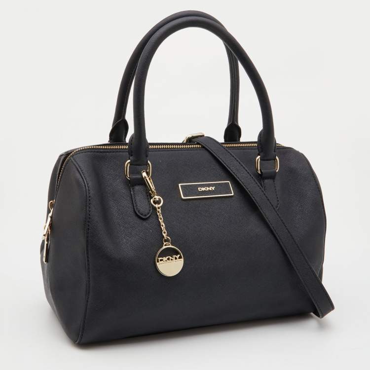 Pre Owned DKNY Black Leather Zip Boston Bag